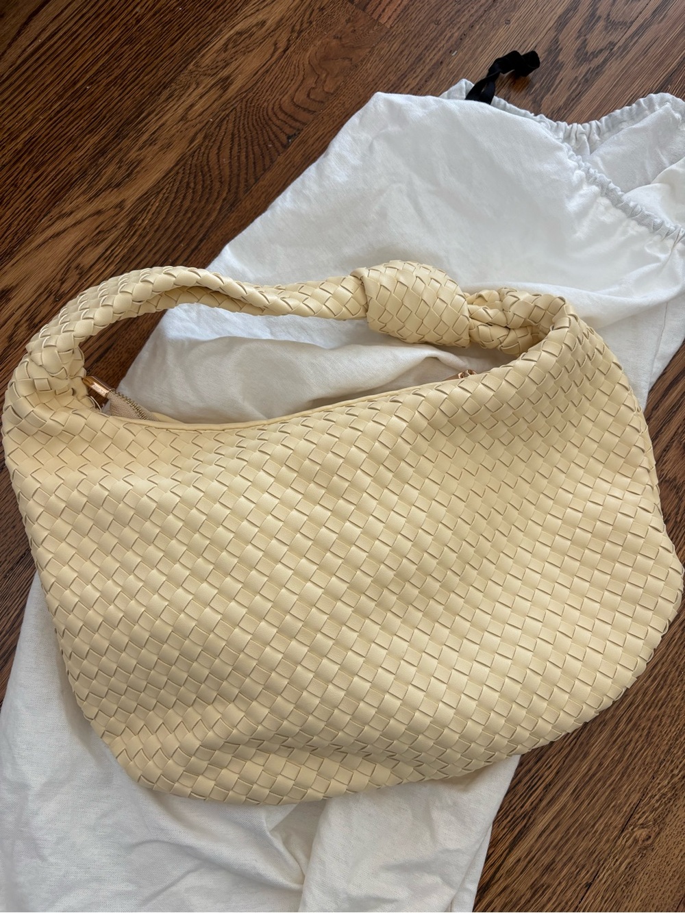 Woven Shoulder Hobo Bag in Cream